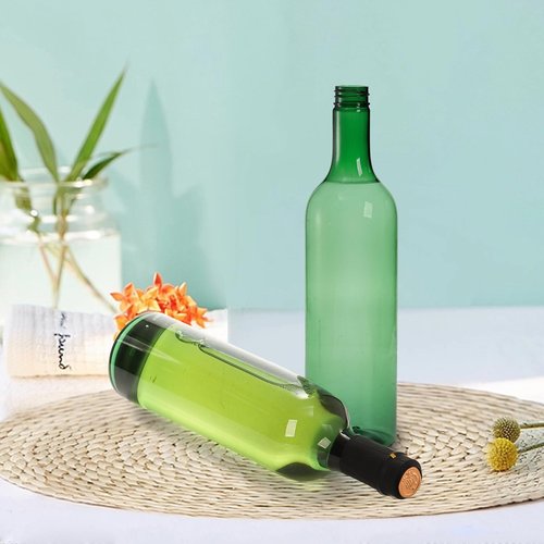 WUWEOT 12 Pack Plastic Wine Bottles, 750ml Empty Bordeaux-Style Liquor Bottle, Reusable Green Long Neck WIne Bottles with Screw Lid and Shrink Capsules Caps