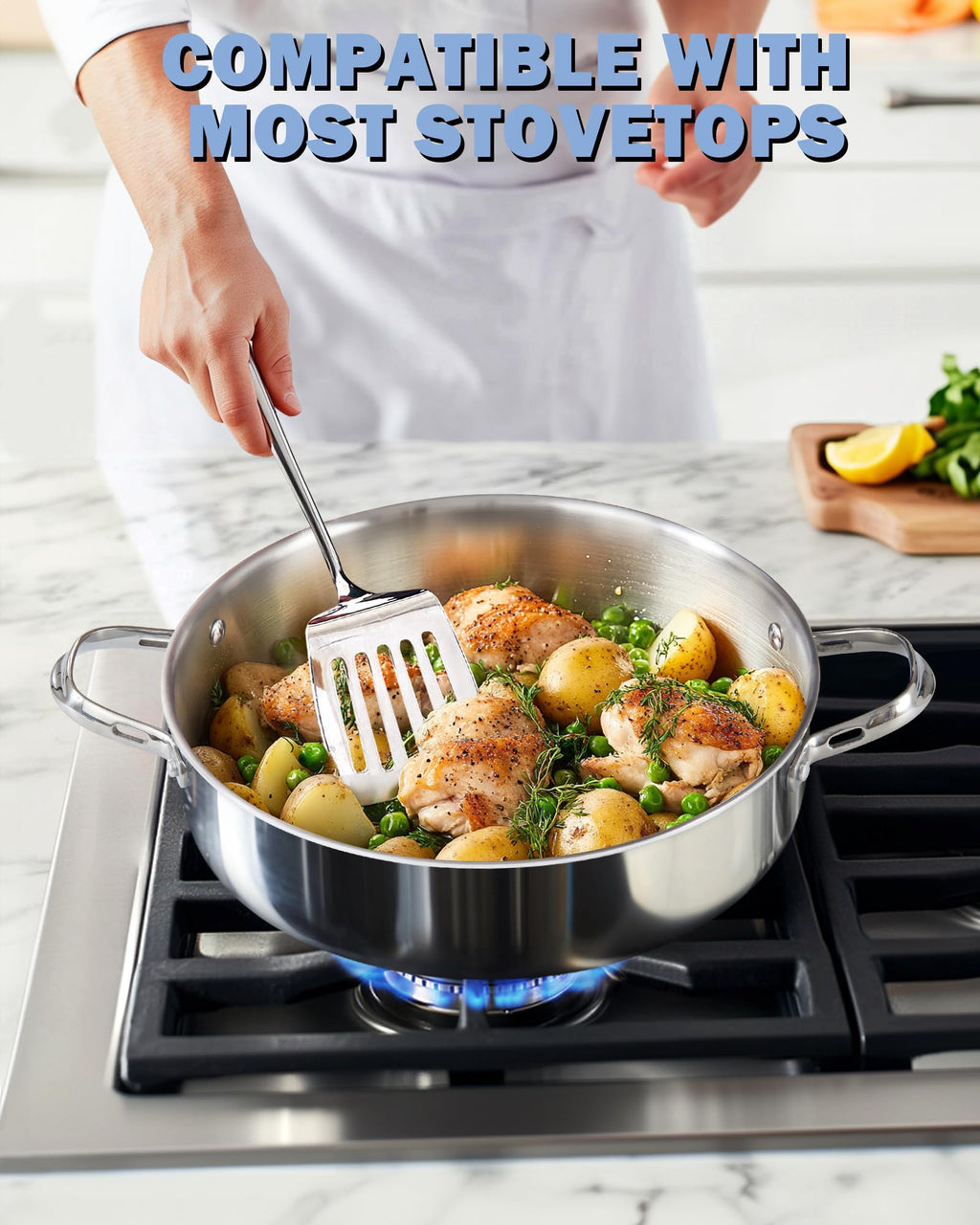 Cooks Standard Multi-Ply Clad 5.5 Quart Stainless Steel Sauté Pan, 12 Inch Deep Frying Pan Skillet with Lid, Induction-Ready Cooking Pan with Two Side Handles, Dishwasher & Oven Safe