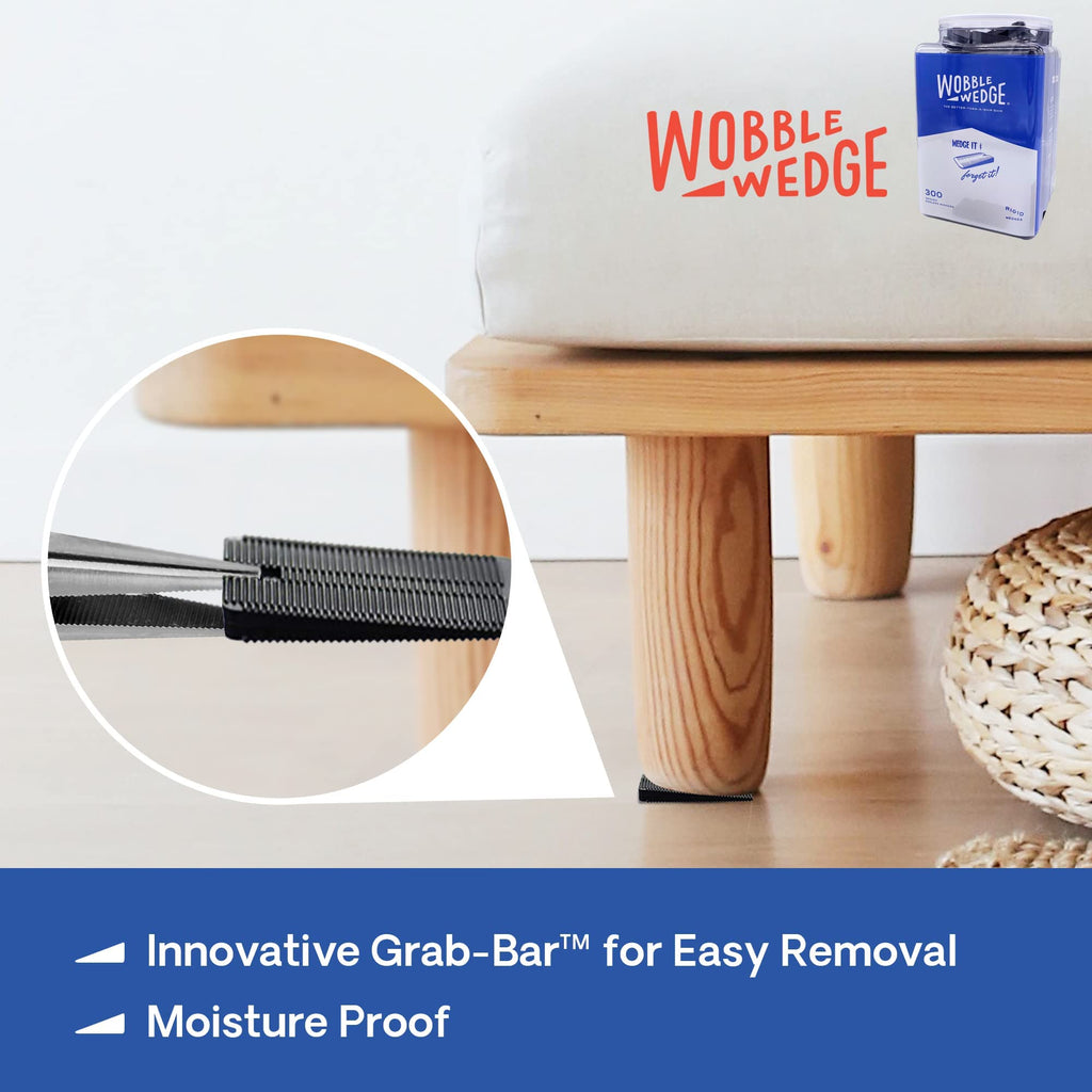 Wobble Wedges Rigid Plastic Shims, 300 Pack - Made in USA - Multi-Purpose Shim Wedges for Home Improvement & Work - Plastic Wedge for Table, Toilet, Furniture Levelers, & Leveling Feet - Black