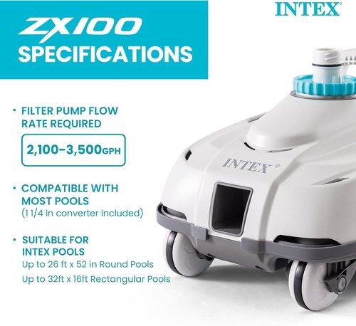 Intex 28006E ZX100 Automatic Pool Cleaner - Ideal for Large Pools | Effortlessly Cleans Floor & Removes Debris