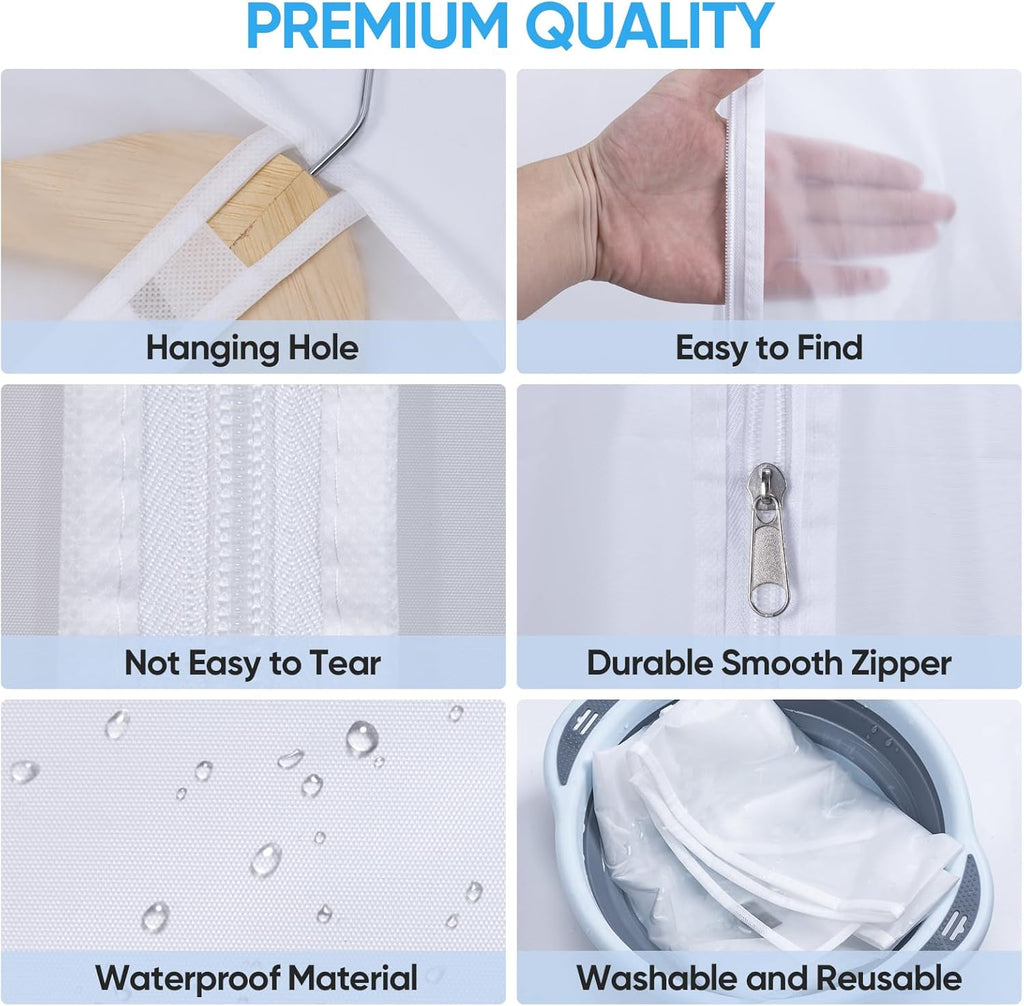 TICONN Extra Large Moving Bags - 6 Pack with 40" Clear Garment Bags (24"x40") for Easy Storage