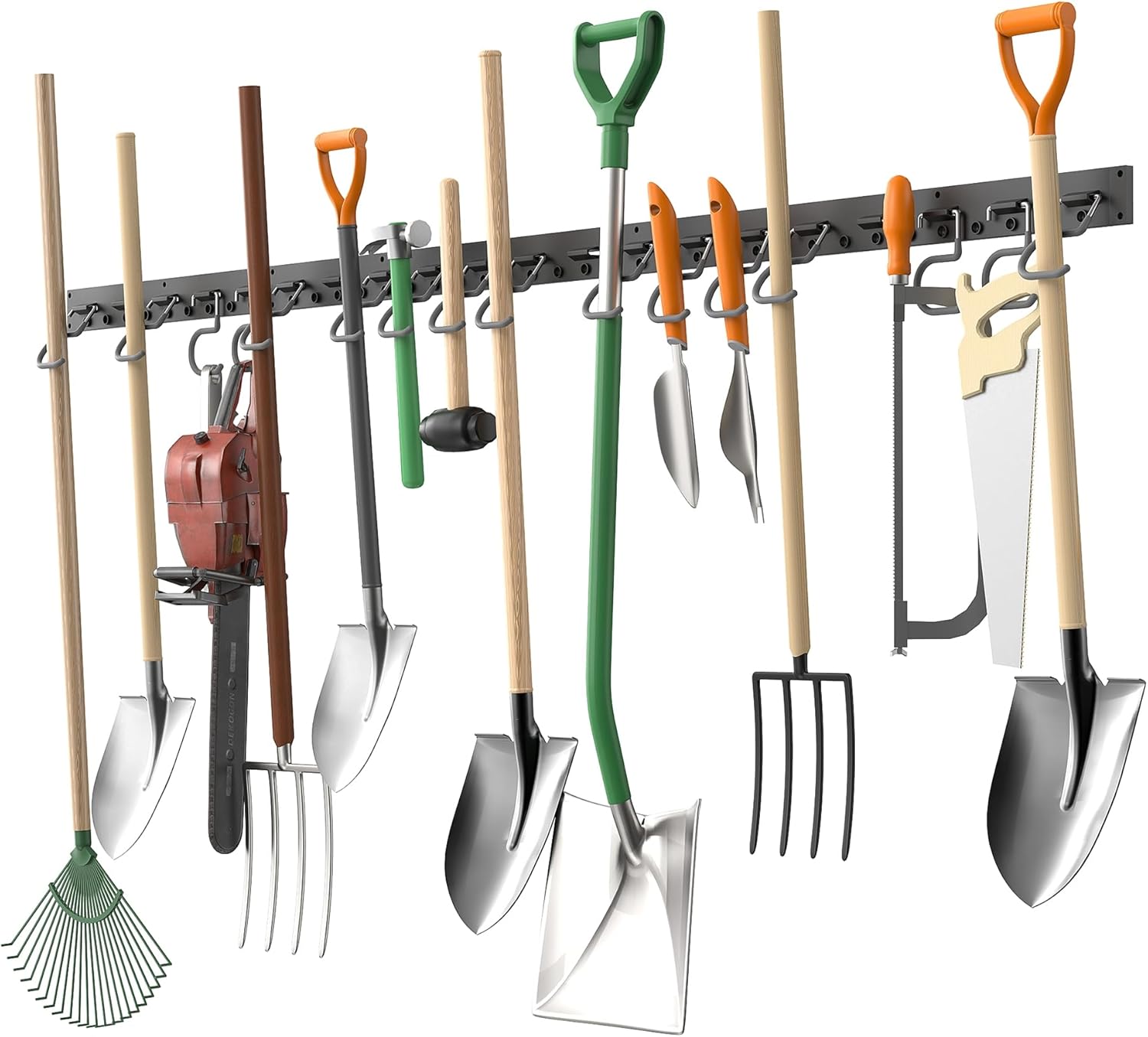 TORACK Wall Mounted Mop & Broom Holder - Garden Tool Organizer with 4 Tracks & 16 Hooks