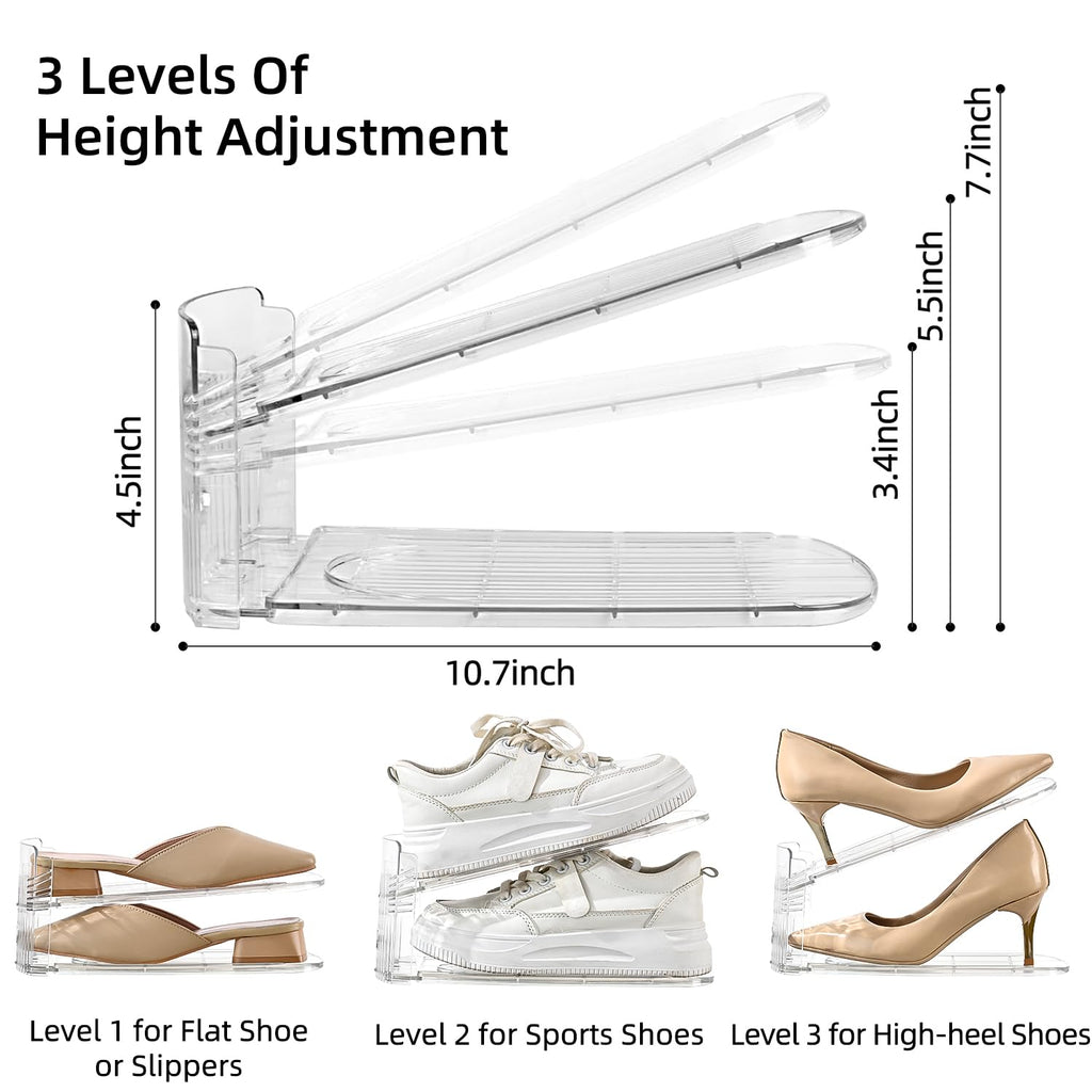 Uni HIMO Shoe Stacker Shoe Rack Organizer for Closet Space Saver Storage Shoe Holder Organization (Transparent, 6 pack)