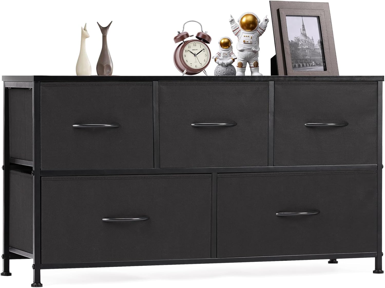 OLIXIS 5-Drawer Dresser - Sturdy Fabric Storage Tower with Wooden Top & Easy Pull Bins for Bedroom | Living Room