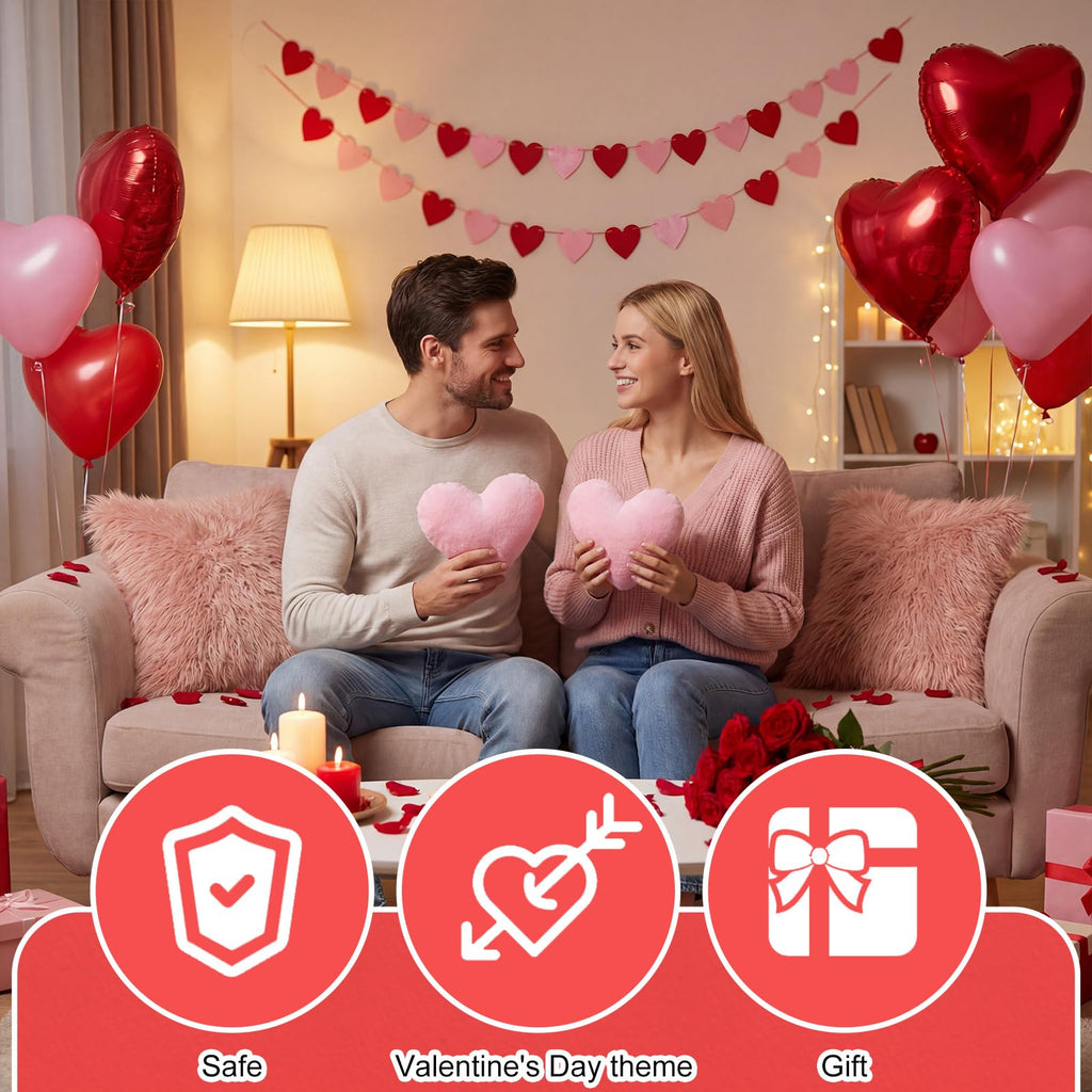 PullCrease 24 Pcs Valentine's Day Heart Shaped Plush Decorative Pillows Bulk Stuffed Plush 5.5" Soft & Fluffy Heart Decor & Gifts for Valentine's Day Weddings Parties Bed Room Office Sofa (Pink)
