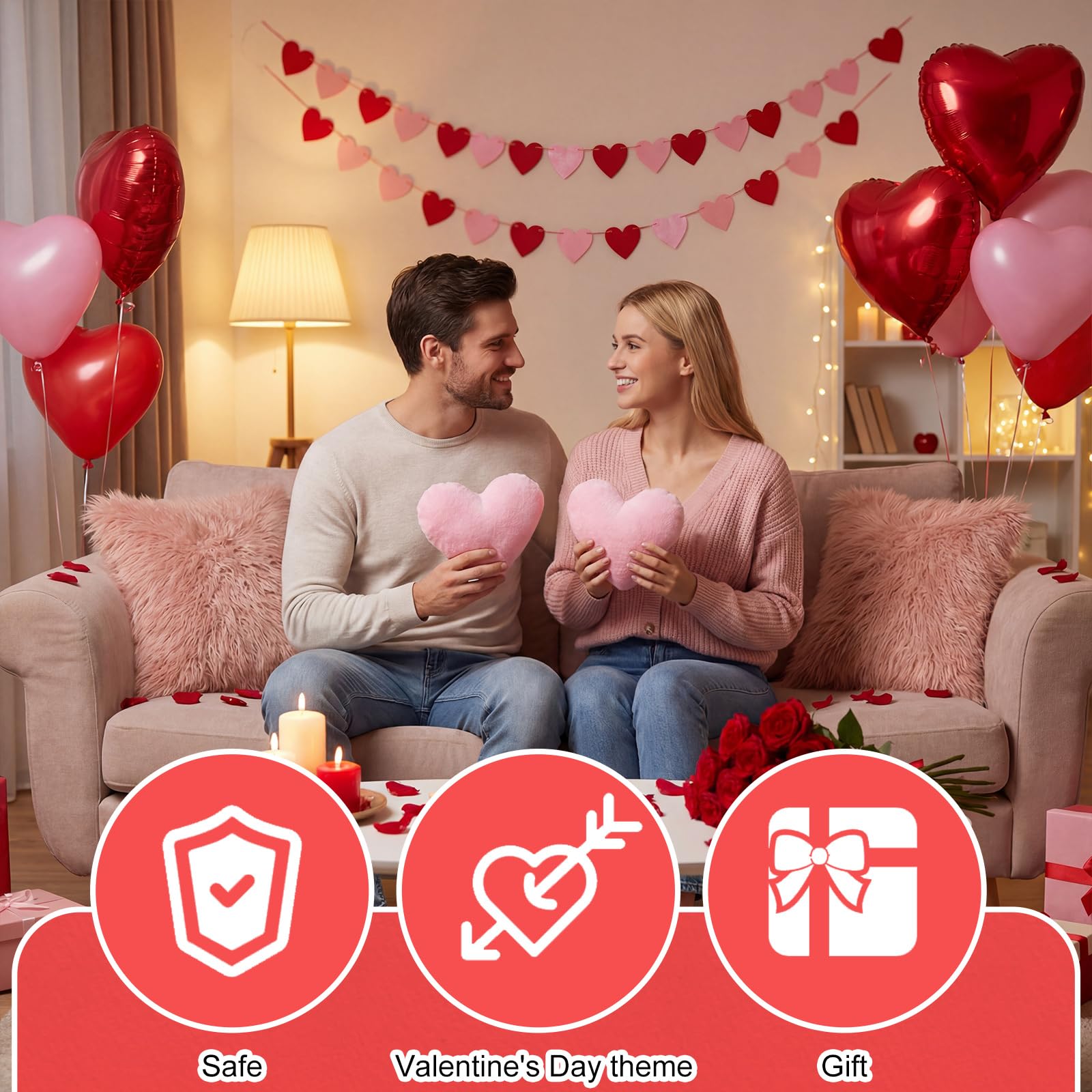 PullCrease 24 Pcs Valentine's Day Heart Shaped Plush Decorative Pillows Bulk Stuffed Plush 5.5" Soft & Fluffy Heart Decor & Gifts for Valentine's Day Weddings Parties Bed Room Office Sofa (Pink)