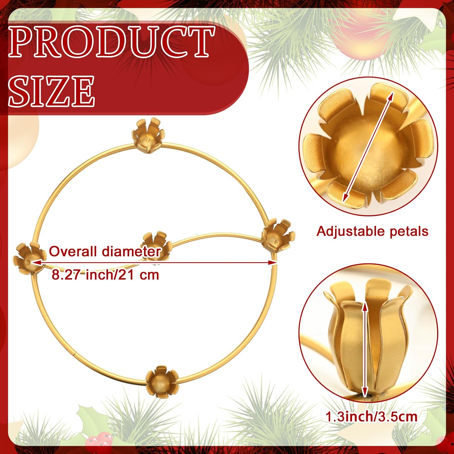Sliner Christmas Flower Advent Wreath Ring - 5 Candle Holder Metal Centerpiece for Holiday Decor