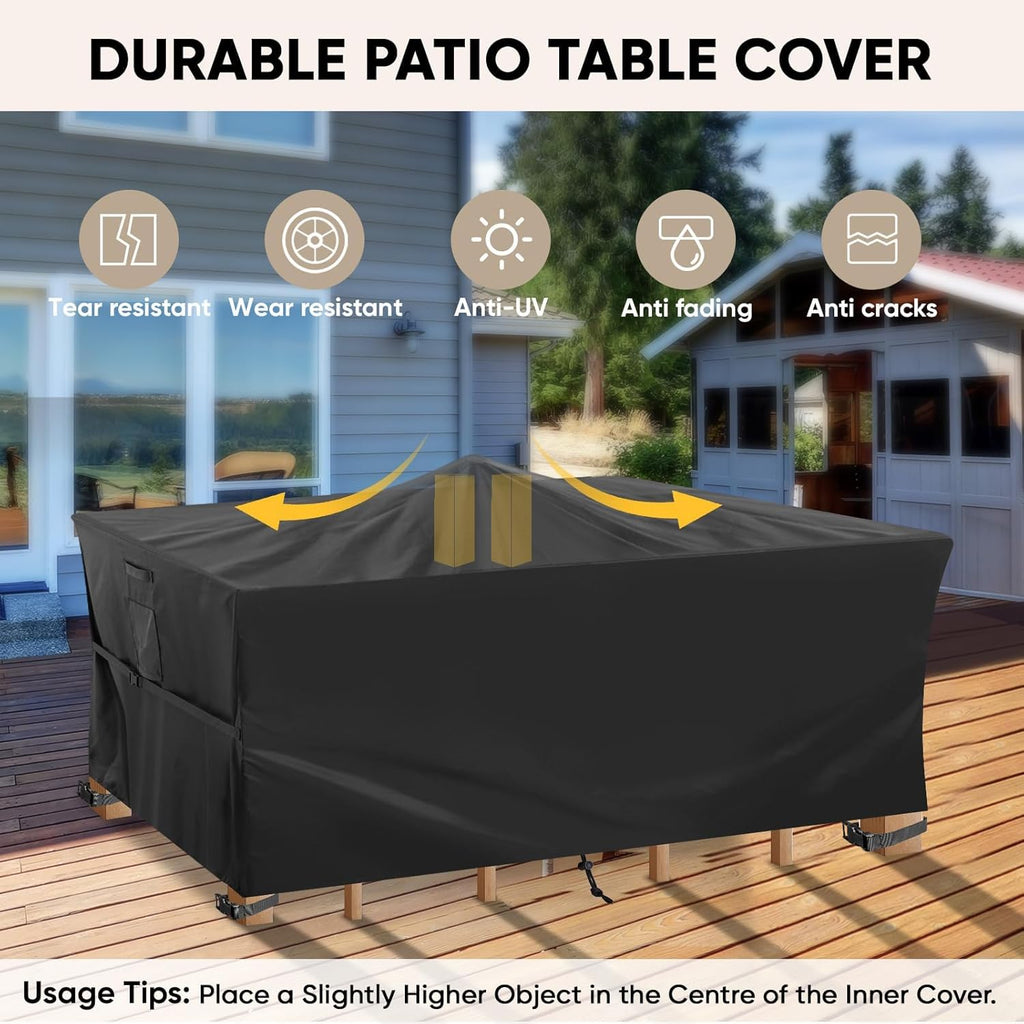 BALEINE Outdoor Furniture Covers - Heavy Duty Waterproof Oxford Table & Chair Cover | Black, 108"L x 82"W x 28"H