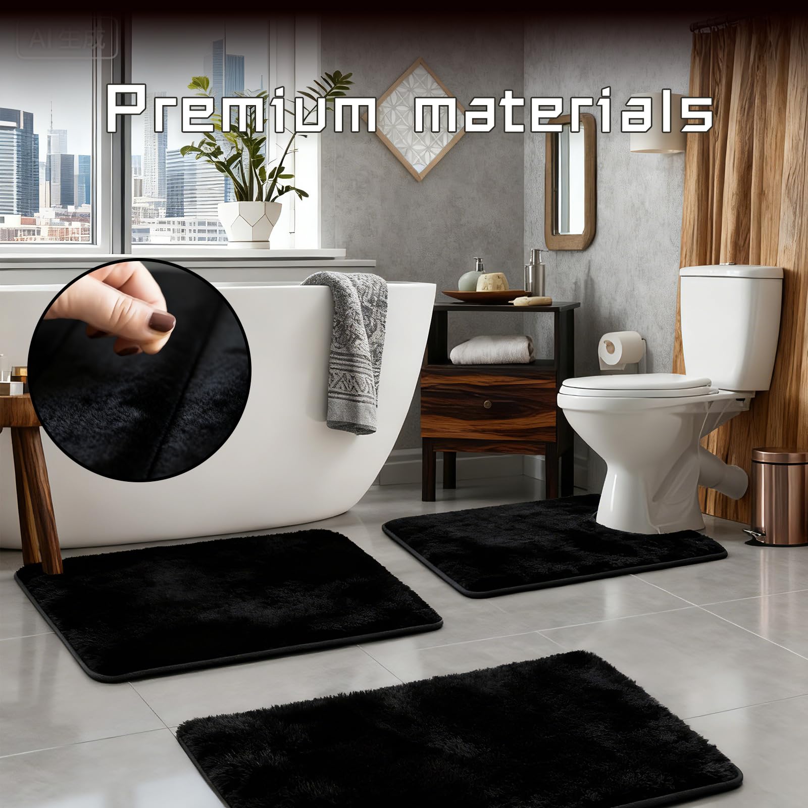 DHSUN Bathroom Rugs Sets 3 Piece, Plush Absorbent Microfiber Non-Slip Bathmat,Coral Fleece,U-Shaped Toilet mat, Bathroom mat, Bath, Shower