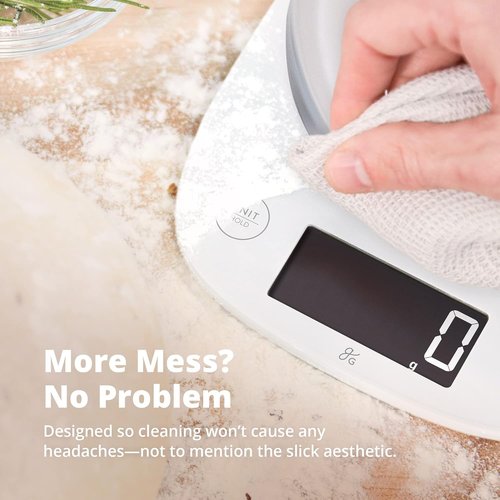 Greater Goods Digital Kitchen Scale - LCD Display, Weighs Grams & Ounces, Up to 11 Pounds, White