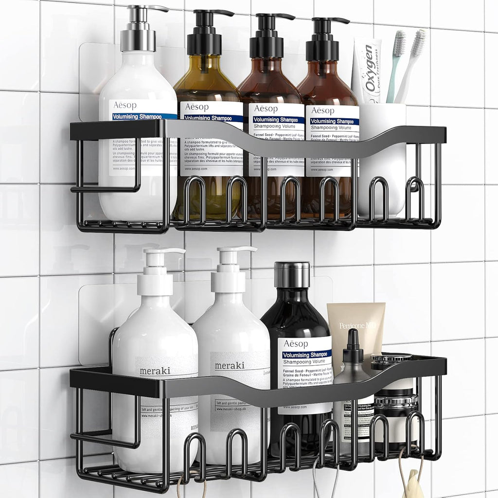 Skiennix Shower Caddy 2 Pack - Adhesive Bathroom Organizer with Large Capacity | Rustproof Stainless Steel