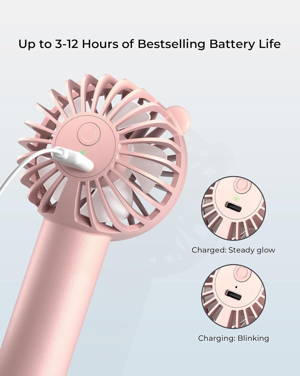Skiennix Mini Portable Fan - Handheld 3-Speed USB-C Rechargeable Fan for Travel & Outdoor Use