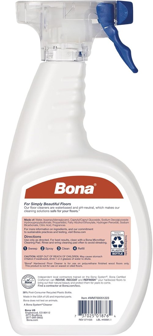 Bona Hardwood Floor Cleaner Spray - 32 Fl Oz | Cedar Wood Scent - Refillable & Residue-Free Solution