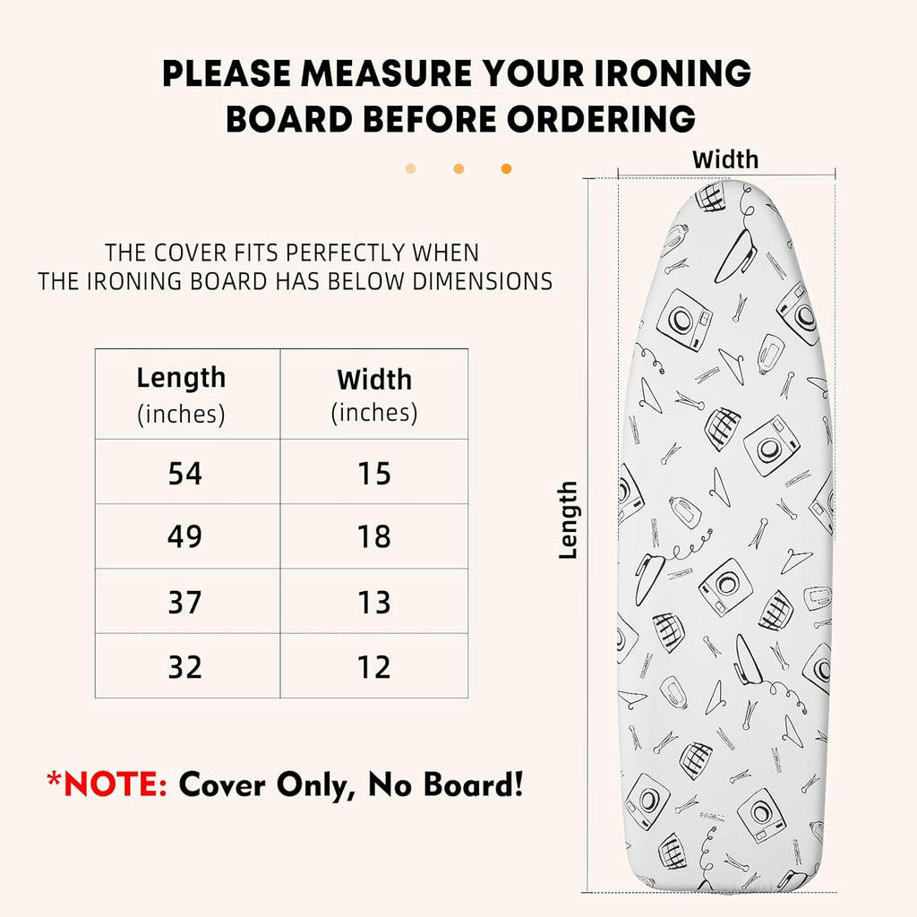 Seiritex Ironing Board Cover - Heat Reflective 3-Layer Pad, Standard Size 15 x 54 Inch, White