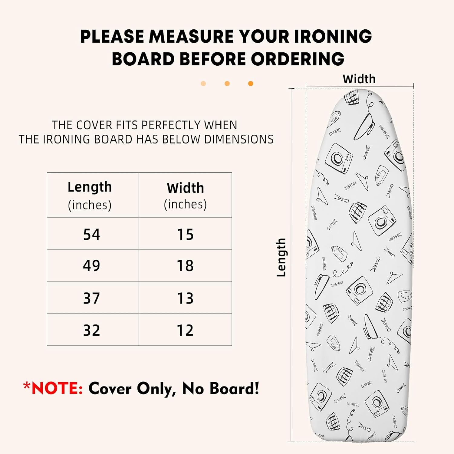 Seiritex Ironing Board Cover - Heat Reflective 3-Layer Pad, Standard Size 15 x 54 Inch, White