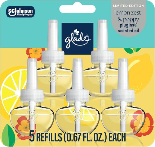 Glade PlugIns Refills Air Freshener - Lemon Zest & Poppy Scented Oils | 0.67 Fl Oz, 5 Count