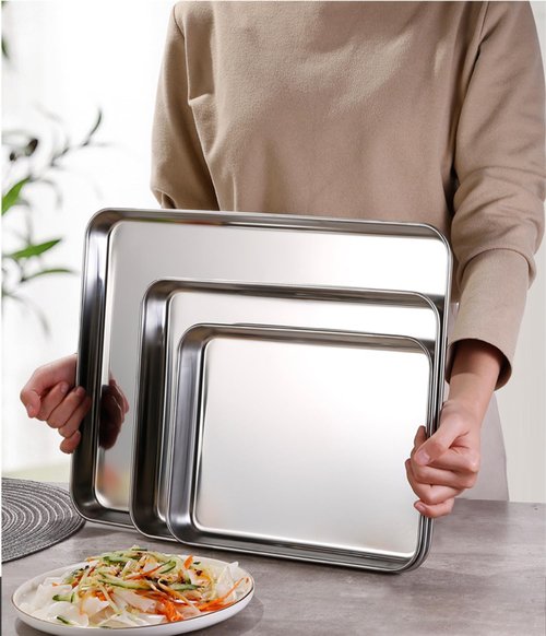 HYTK Extra Small Serving Tray in Bulk Stainless Steel 304 Little Tiny Baking Sheet Pans 9.3 x 6.9 x1.1Inch (Diagonal 10.63) Dishwasher Safe No Rust Reheat Food for 1~2 Person 12 Pack
