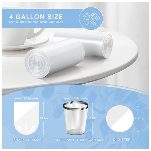 Small Trash Bags 4 Gallon - 108 Count Leakage-Proof 4 Gallon Trash Bag, Small Garbage Bags for Office Bedroom Bathroom Mini Trash Bags, Unscented White 15L Small Trash Can Liners