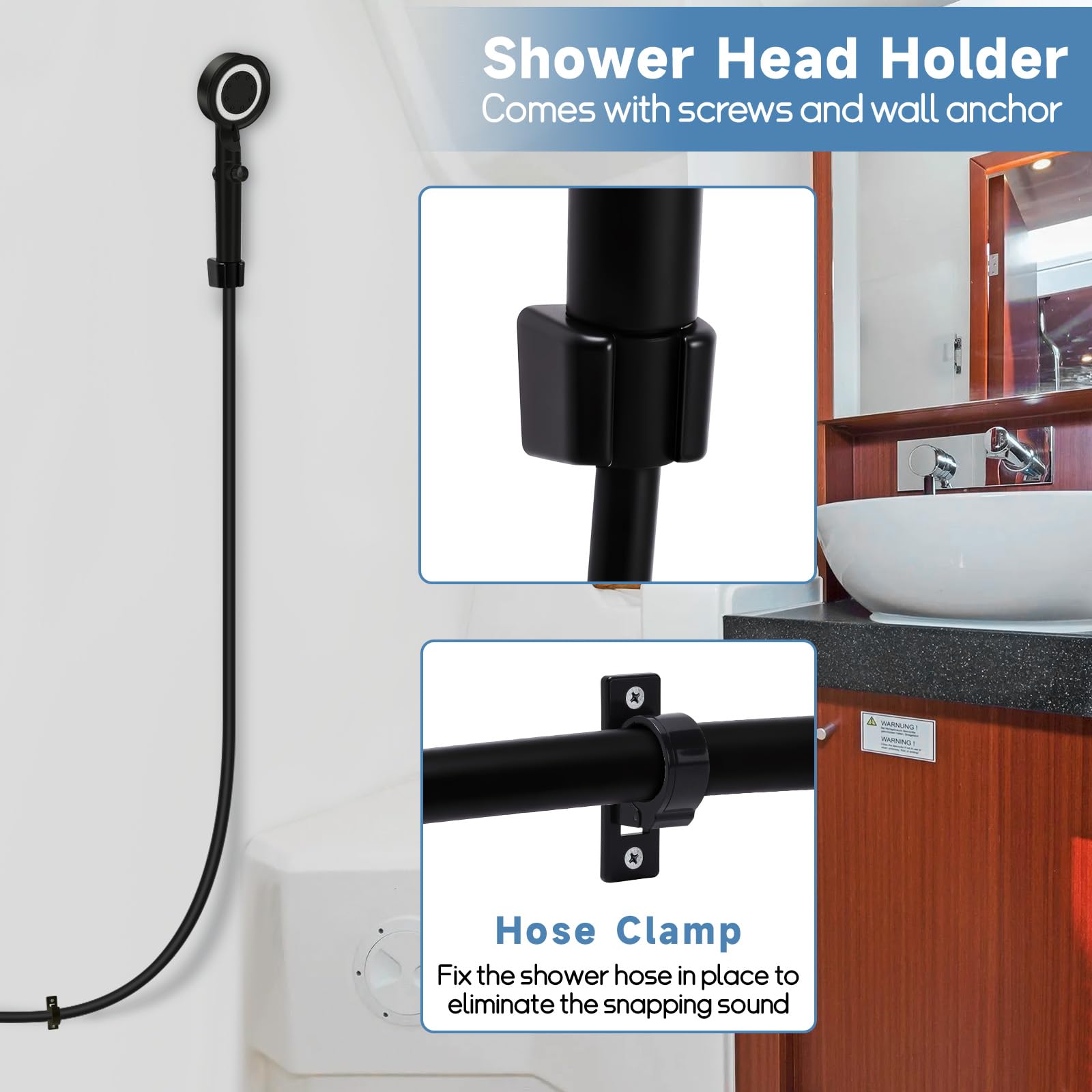 RV Shower Head with Hose, 5+1 Mode High Pressure Replacement with On/Off Switch, Water Saving Motorhome Shower Head for RV/Campervan, Caravan(Black)
