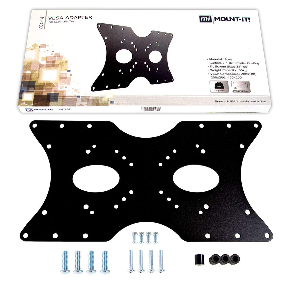 Mount-It! Steel VESA Adapter Plate Bracket, Conversion Kit for TV and Monitor Mounts, Expands 50x50 75x75 100x100 200x100 200x200 to Larger VESA Patterns Up to 400x200mm, Fits 32"–55" Screens