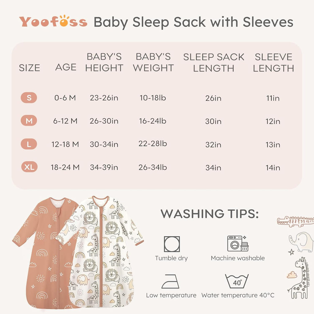 Yoofoss Baby Sleep Sack - 100% Cotton Long Sleeve Wearable Blanket for Infants 6-12 Months | 2-Way Zipper, 0.5 Tog