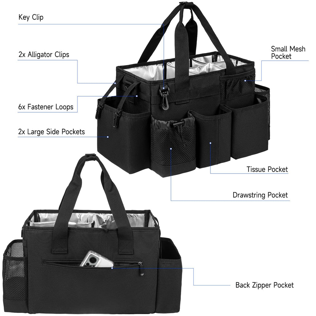 Cleaning Caddy Bag, Cleaning Supplies Organizer for Housekeepers, Housekeeping Caddy with Handle and Detachable Padded Cushion, Black