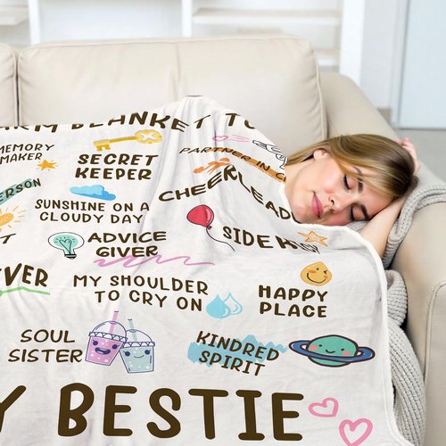 Nuowagify Best Friend Birthday Gifts for Women, Bestie Gift for Women, Friendship Gift for Woman, BFF - Galentines Day Gifts, Valentines Day Gifts for Friends, Best Friend Blanket 60"x 50"- White