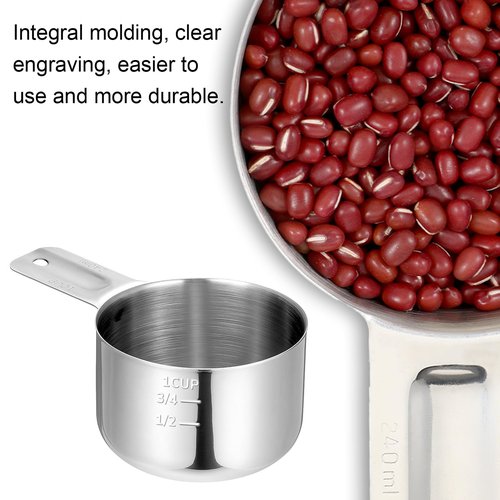 Stainless Steel Measuring Cup, 1 Cup Rice Measuring Cups (8 oz | 240 ml), Single Measure Cups, Kitchen Gadgets, Metal Measure Scoop for Cooking Baking, Laundry Detergent, Wet and Dry Ingredients