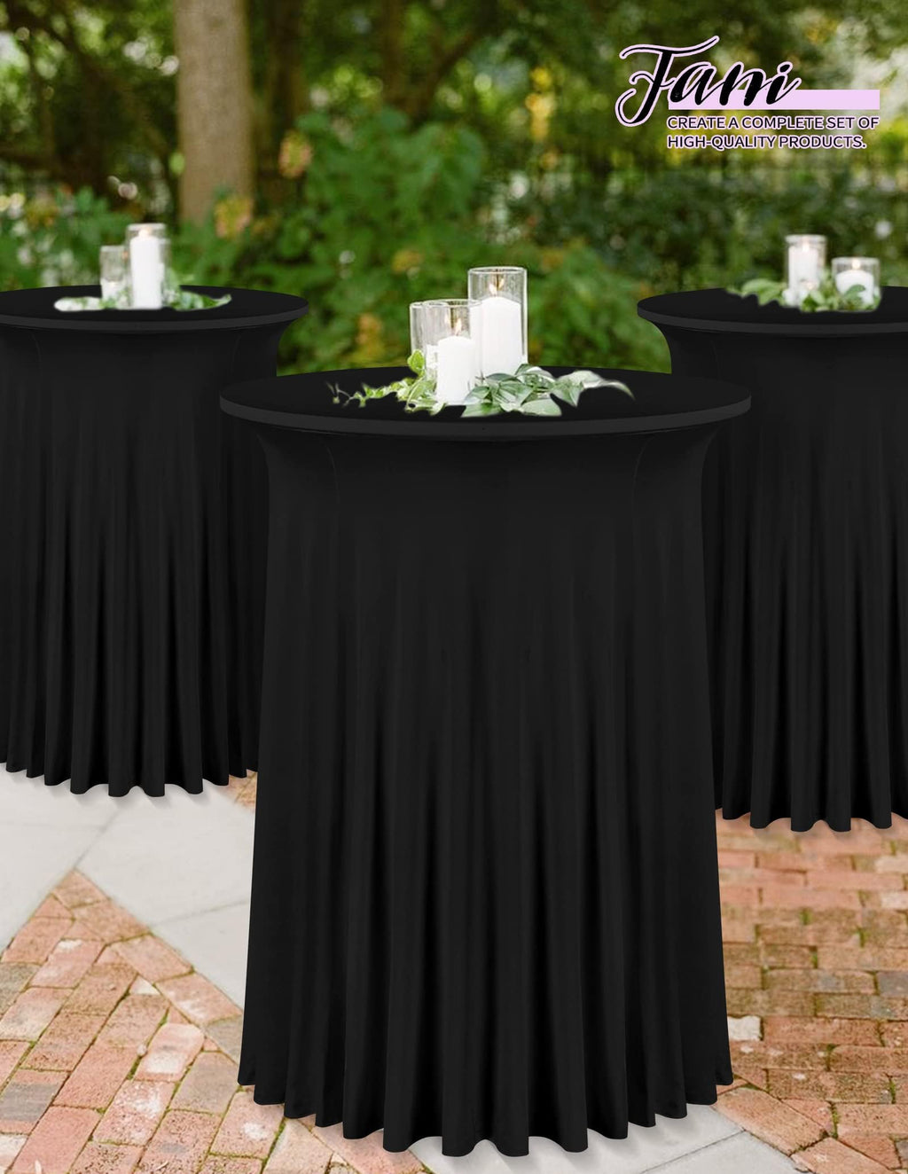 6 Packs 24"x 43" Round Cocktail Table Skirt, Spandex Fitted High Top Table Skirt, Spandex Stretch Cocktail Tablecloth for Wedding Party Bar Banquet Birthday Tables(Black)