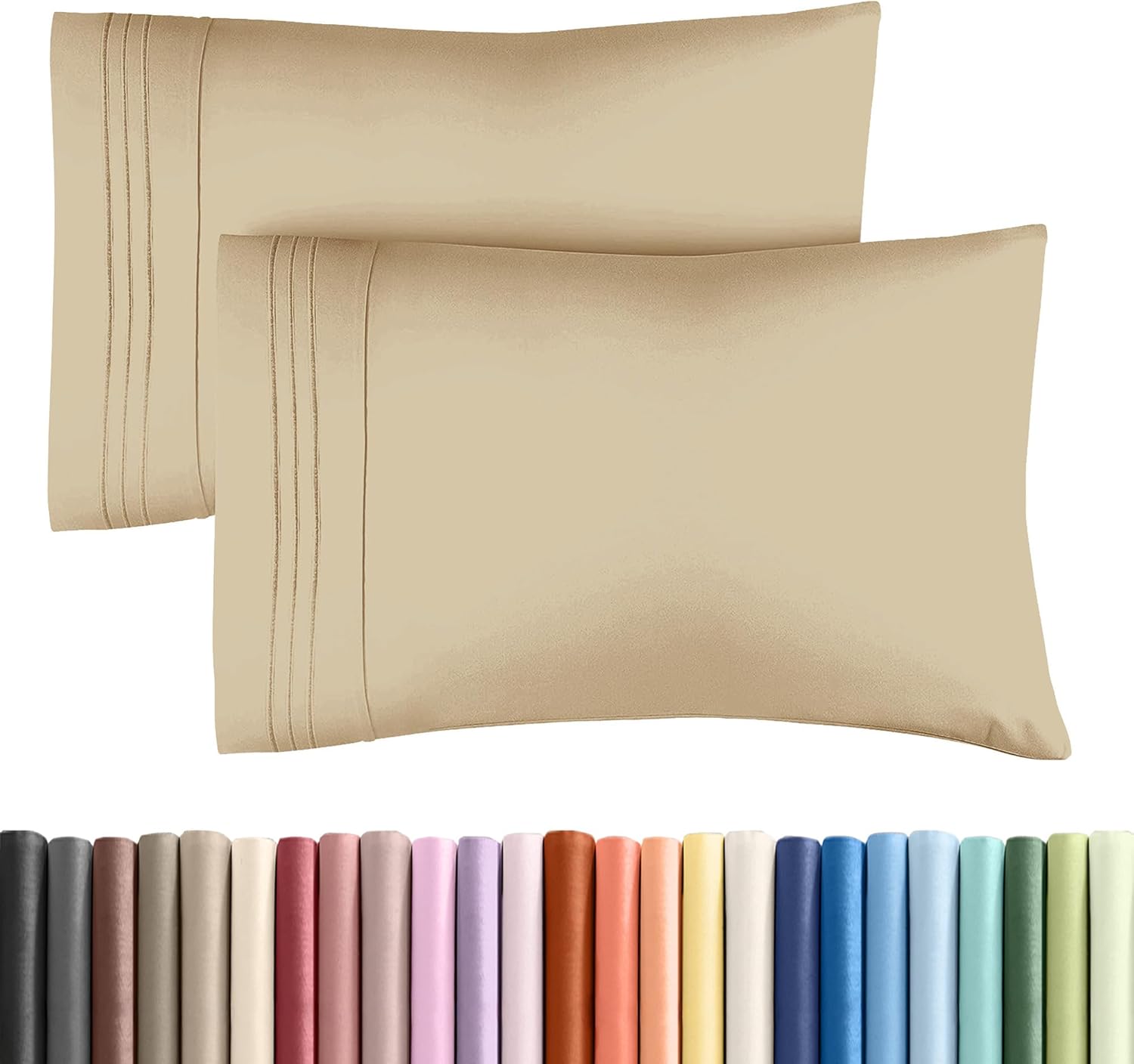 Standard Pillow Cases Set of 2 | Ultra-Soft Hotel Quality Covers - Comfy, Wrinkle-Free, Stain Resistant - Beige