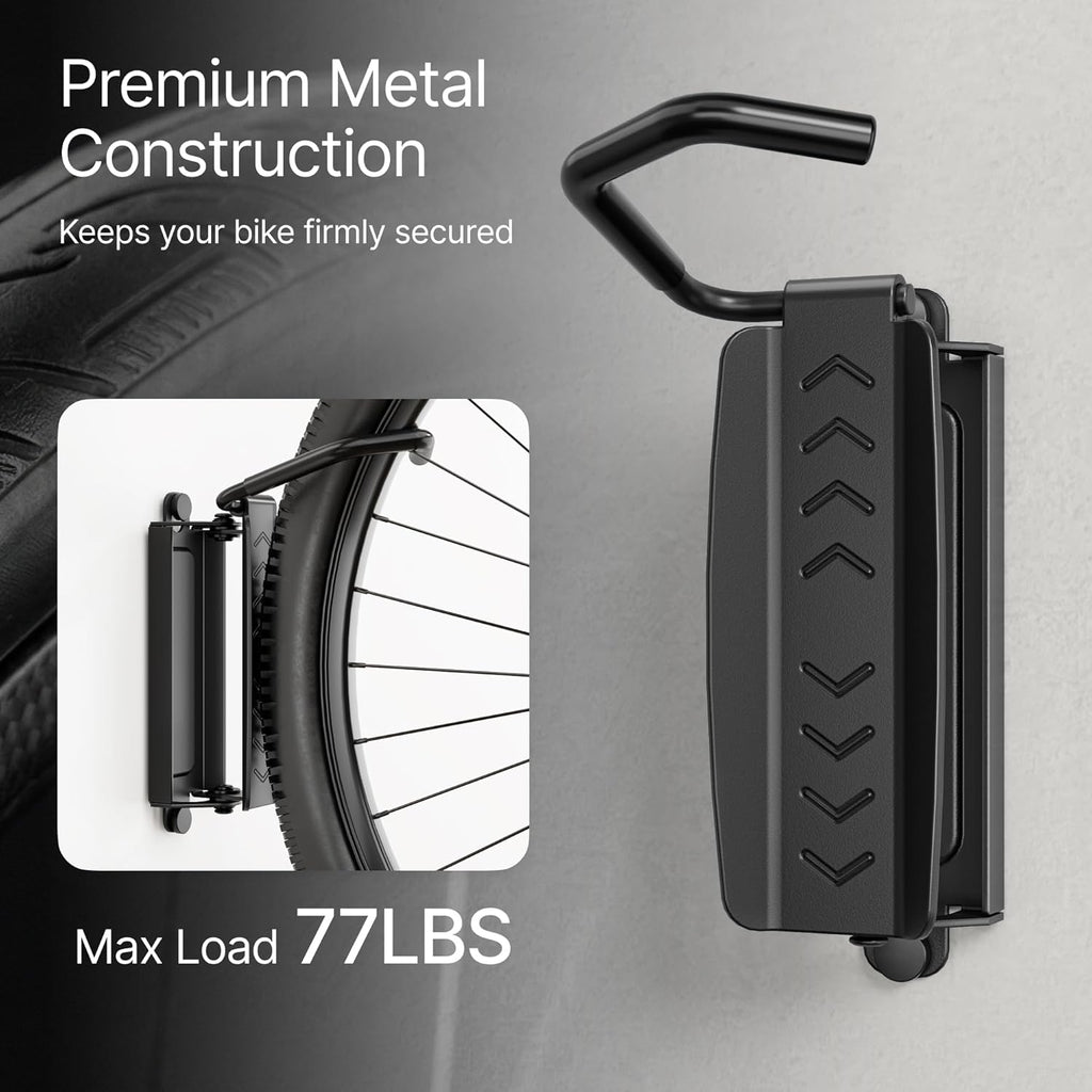 PEGZONE Heavy Duty Bike Hooks - Adjustable Wall Mount for Garage | Holds 77 Lbs - 2 Pack