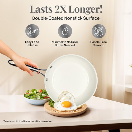 GOTHAM STEEL Hammered 10 Inch Non Stick Frying Pans with Lid, Frying Pans Nonstick with Lid, Non Toxic PFOA PFOS Free, Skillet Pan for Cooking, Induction Oven and Dishwasher Safe – Cream