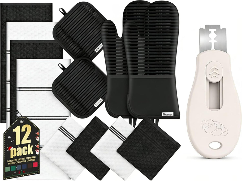 Skiennix Bread Lame Sourdough Scoring Tool Set - Includes Oven Mitts, Kitchen Towels & Pot Holders
