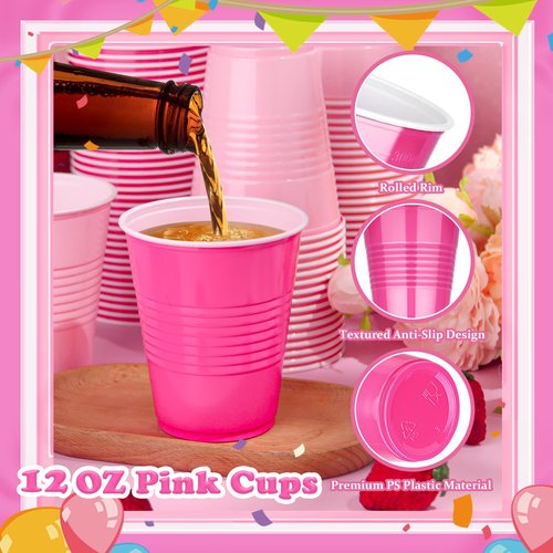 KesaPlan 100 PCS 12 OZ Plastic Cups, Party Cups Light Pink and Hot Pink Cups Disposable Drinking Cup Bulk For Bachelor Party Valentine's Galentine's Day Wedding Birthday Picnic Festive Celebrations