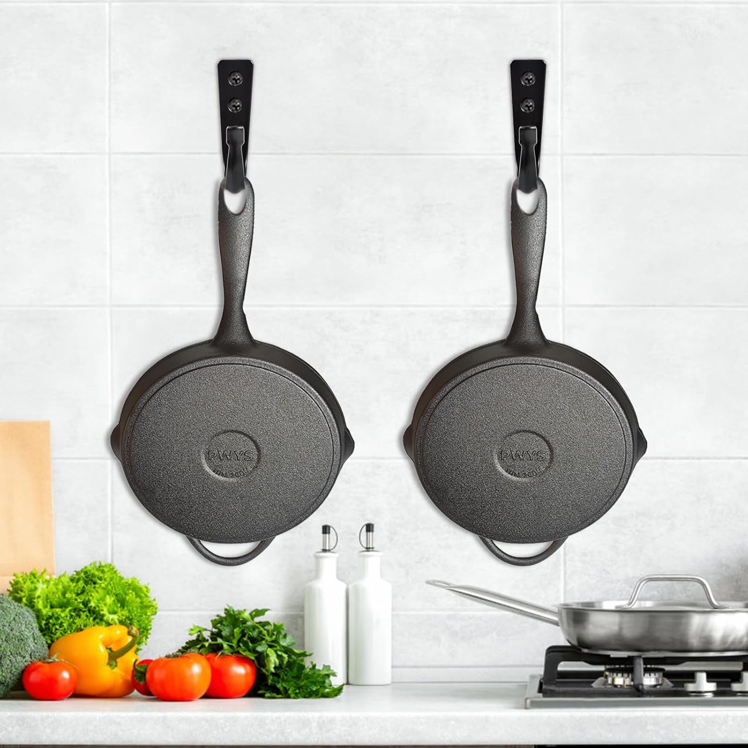 WODEGIFT Heavy Duty Wall Hooks - 5 Large Coat Hooks for Pans, Backpacks & Garage Items | Black