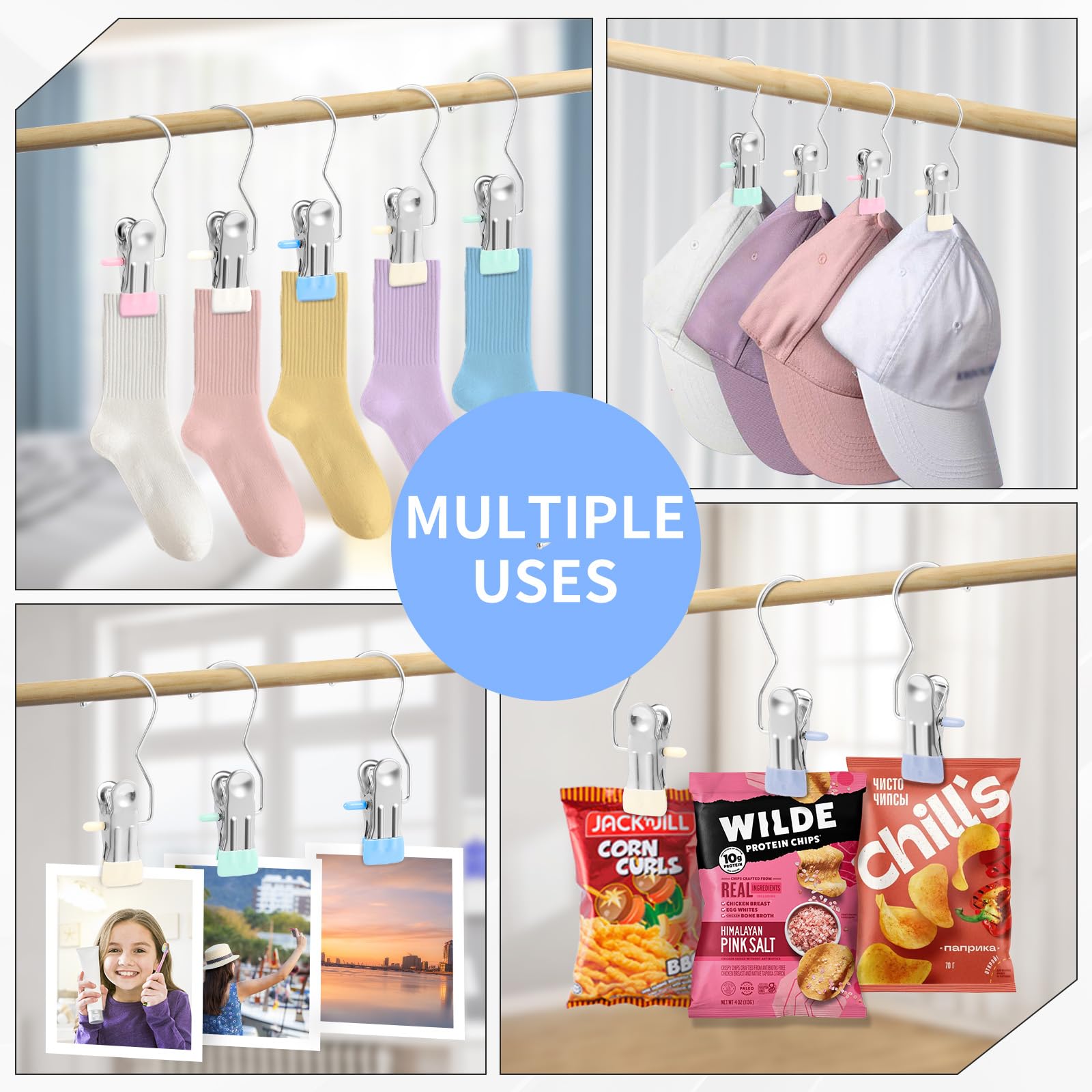 Senbowe 30 Pack Heavy Duty Clothes Pins, Boot Hangers for Closet, Laundry Hook Hanging Clips Clamps for Closet Organizer Pants Hats Socks Towels Clips, Clothespins Hanger for Travel Handbag Legging