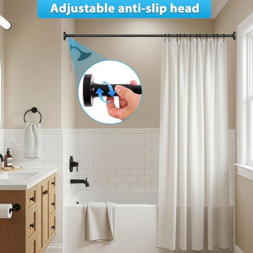 Shower Curtain Rod Bathroom Tension Rods 32 To 90 Inch Tension Curtain Rod Matte Black Shower Curtain Rod No Drill Spring Tension Rod,Rust Proof Anti Slip