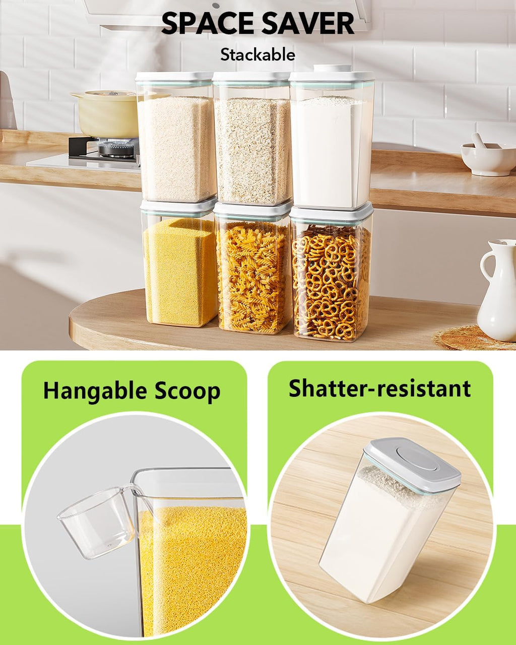 Ankou Airtight Food Storage Container - Pop Lid & 130ml Scoop | 4L BPA-Free Cereal, Rice, Flour, Pasta & Snack Organizer