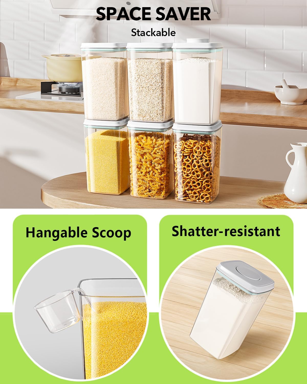 Ankou Airtight Food Storage Container - Pop Lid & 130ml Scoop | 4L BPA-Free Cereal, Rice, Flour, Pasta & Snack Organizer