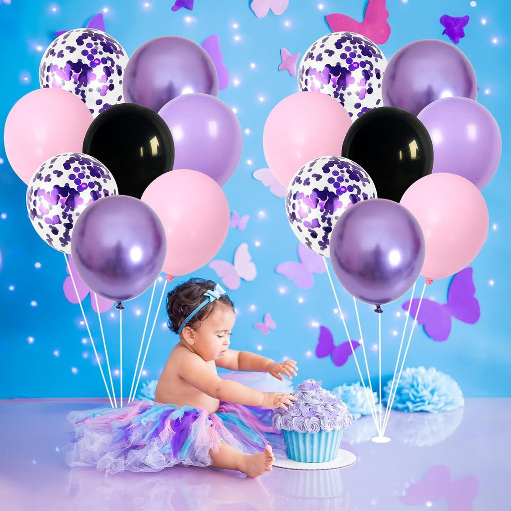 Purple Pink Balloons - 12 Inch Mermaid Halloween Balloon Set | 35 Pcs with Metallic Confetti for Parties