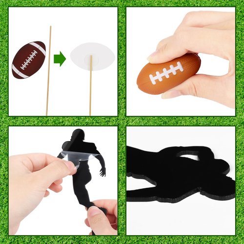 28 Pieces Football Cake Topper Football Players Cupcake Toppers Rugby Ball Happy Birthday Cake Picks Sports Theme Cake Decorations for Game Day Birthday Party Baby Shower Supplies