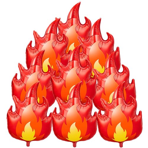 9 Pcs Fire Balloons 28 Inch Flame Balloons Decorations, Red Fire Balloon for Fireman Theme Birthday Party Supplies
