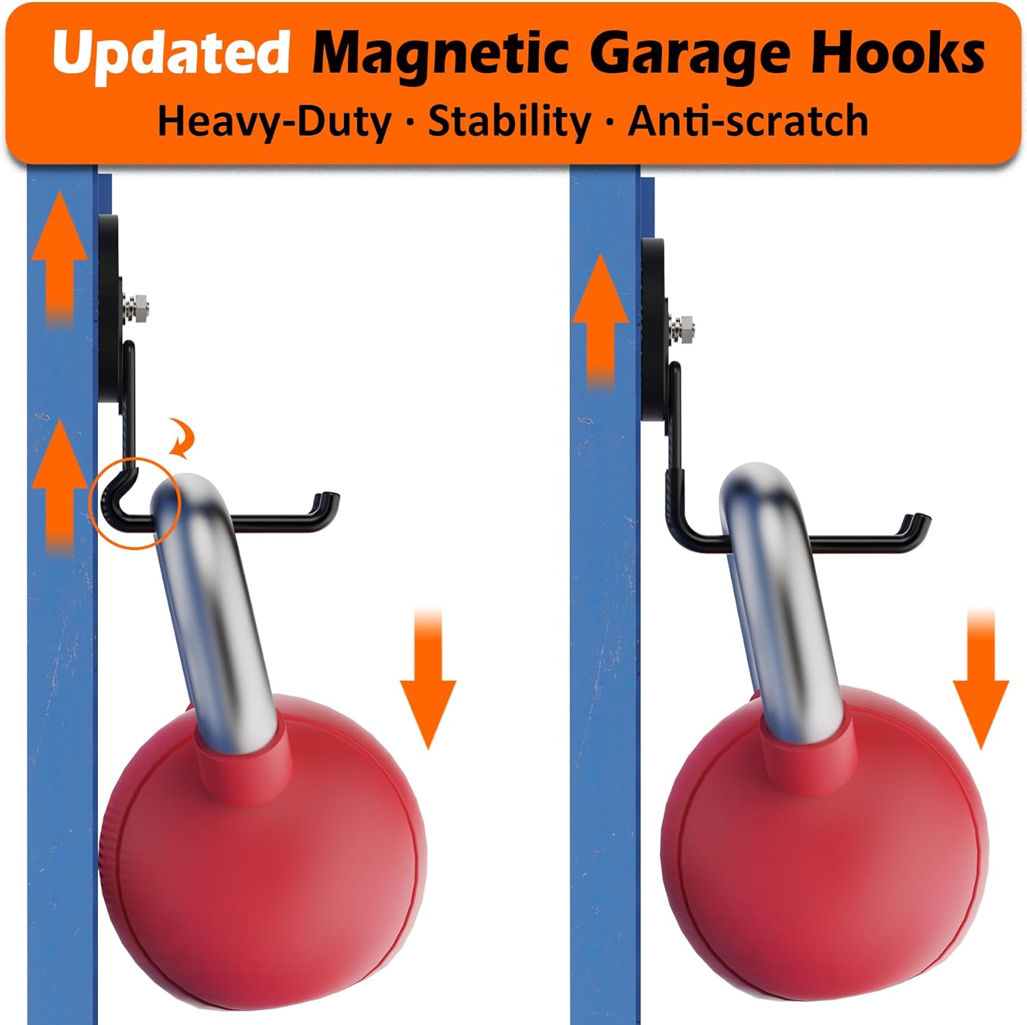 MUTUACTOR Heavy-Duty Magnetic Hooks - 40lbs Anti-Scratch Strength | 2-Pack for Garage Organization