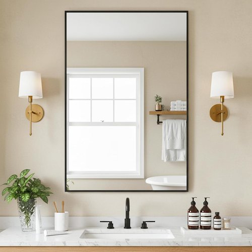 FICTOR Bathroom Vanity Mirror - Shatterproof & Anti-Rust Black Rectangle | 36" x 24" Wall Mount for Home Decor
