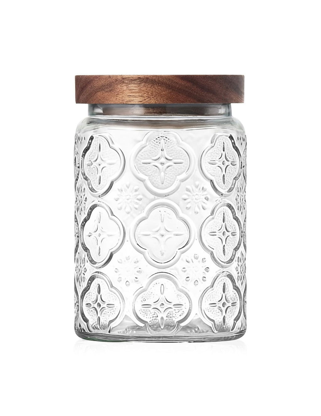PENGSHU Vintage Glass Jar with Wood Lid - Christmas Airtight Canisters for Kitchen Countertop Bathroom, Storage Candy, Cookie, Coffee, Apothecary, Sugar, Flour,Pet Treat (Begonia, 24oz/700ml)