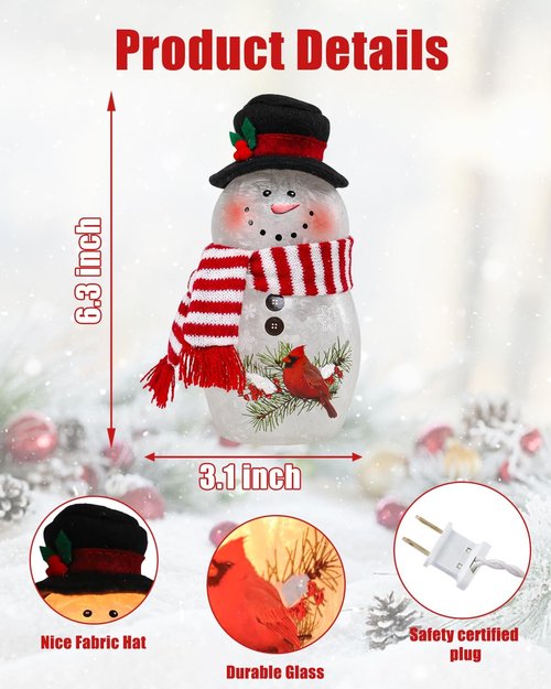 Bdor Snowman Christmas Decoration - 6.3 Inch Glass Figurine with Cardinal & Red Scarf for Holiday Décor