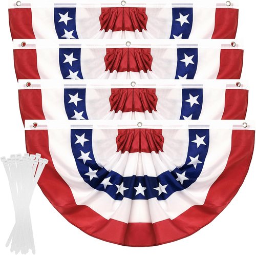 American Flag Bunting by 4Pack - 4th of July Patriotic Decorations | 2x4 FT Pleated Fan Flags