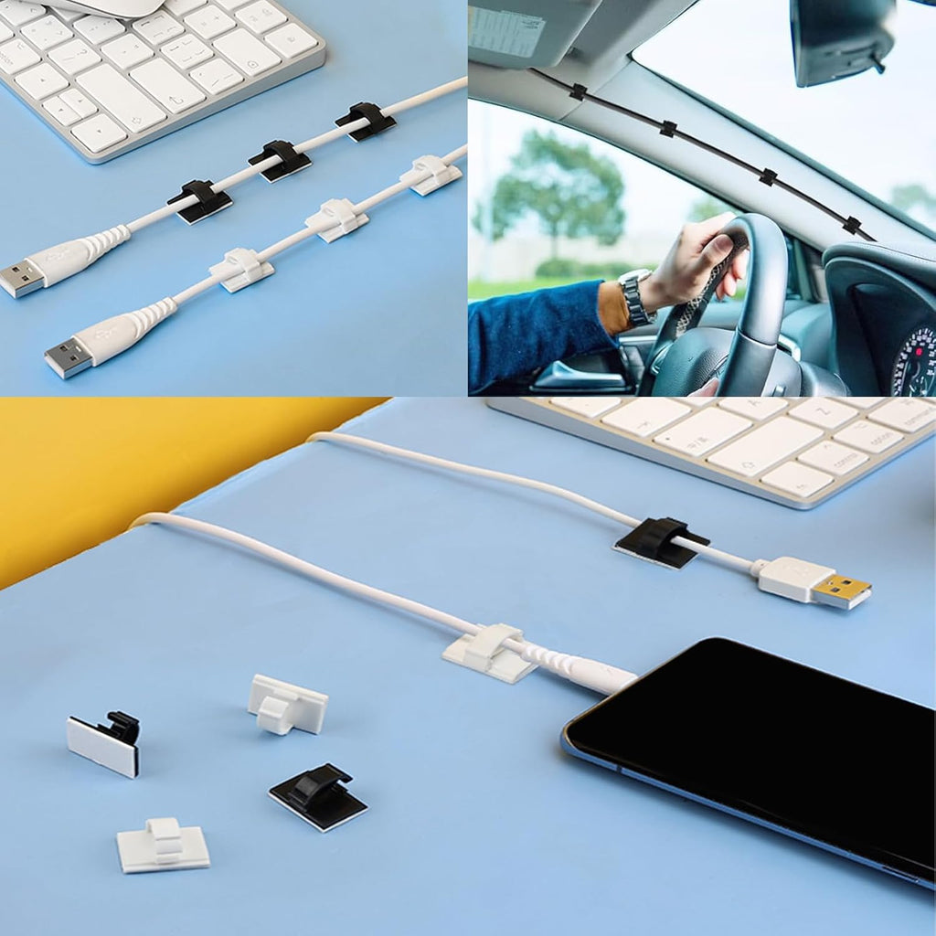 Adhesive Cable Holder Clips - 50 Pcs Black Wire Management for Cables Up to 6mm | Ideal for Home, Office & Car