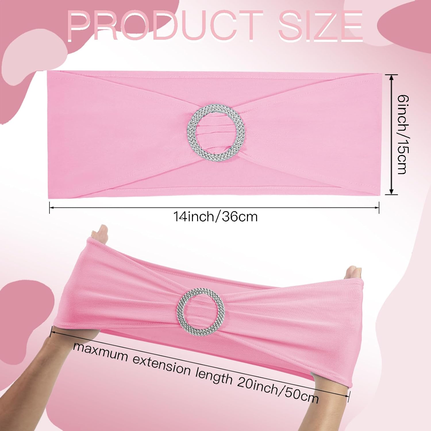 Skiennix 150-Pack Spandex Stretch Chair Sashes - Elastic Covers with Buckle Slider for Weddings & Events | Pink
