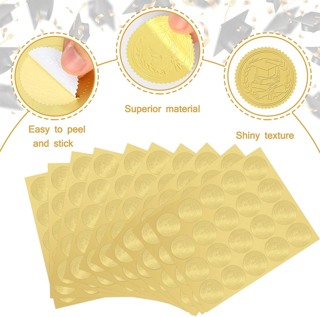 Whaline Graduation Cap Foil Seal Stickers - 500Pcs Self-Adhesive Gold Decals for Diplomas & Awards | 1.5 Inch
